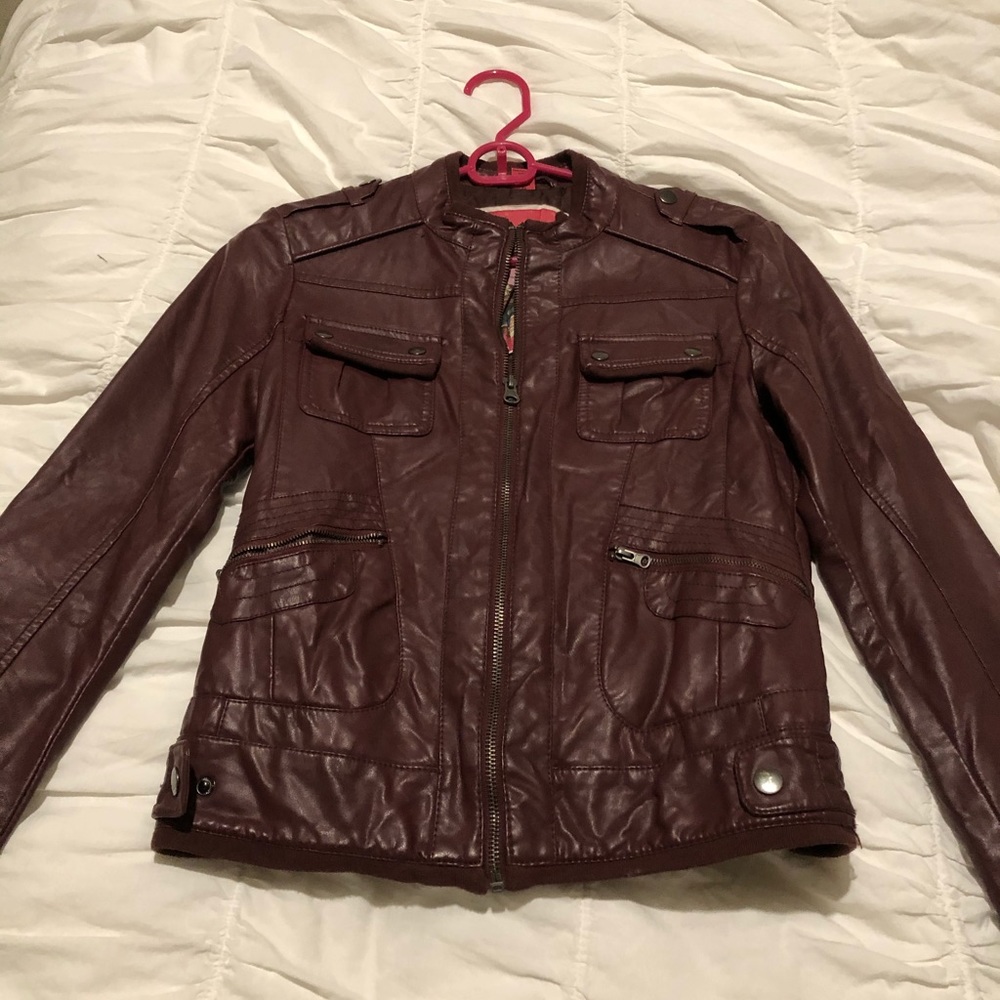 maroon leather jacket
